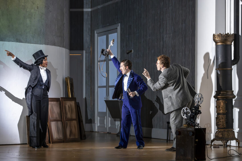 Nardus Williams, Jake Ingbar, Ru Charlesworth, ENO’s Partenope 2025 © Lloyd Winters