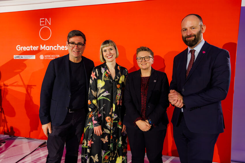 Jenny Mollica with Andy Burnham, Bev Craig and Paul Dennett at an event in Greater Manchester 2024