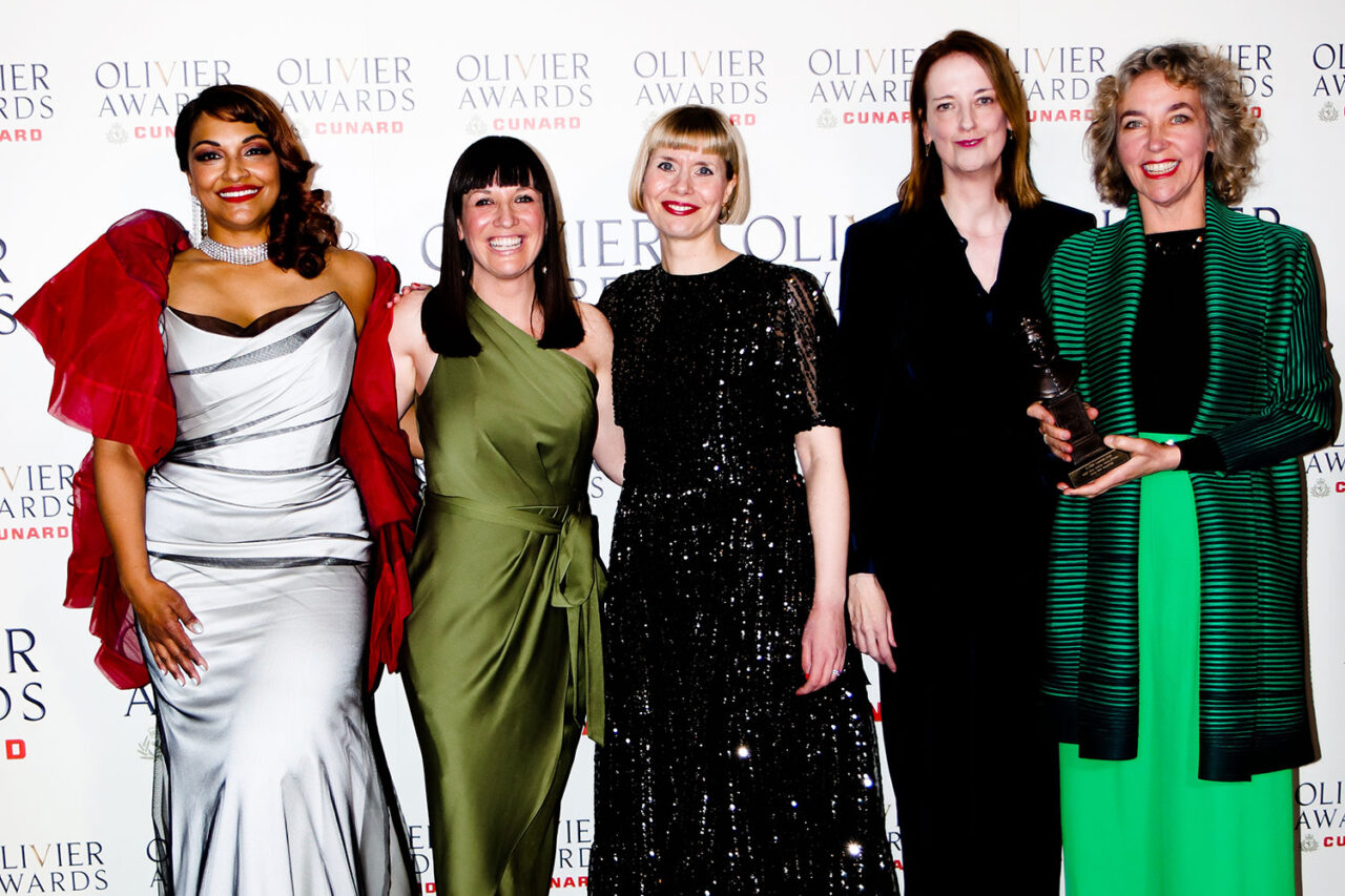 Danielle de Niese, Lucy Nelson, Jenny Mollica, Annilese Miskimmon, Christine Rice at the 2026 Olivier Awards
