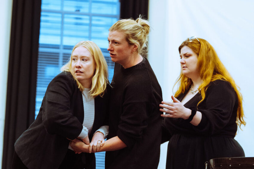 Sarah Gilford, Amy Holyland, Olivia Rose Tringham, ENO’s Iphigénie en Tauride, Rehearsal Images 2026 © Helen Murray